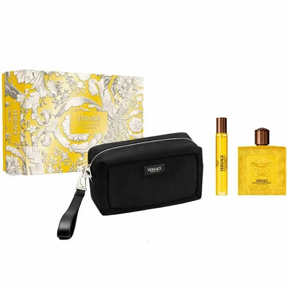 Versace Eros Energy 3 PC Men Gift Set - 3.4OZ Edp + 0.33OZ Edp + Trousse Bag
