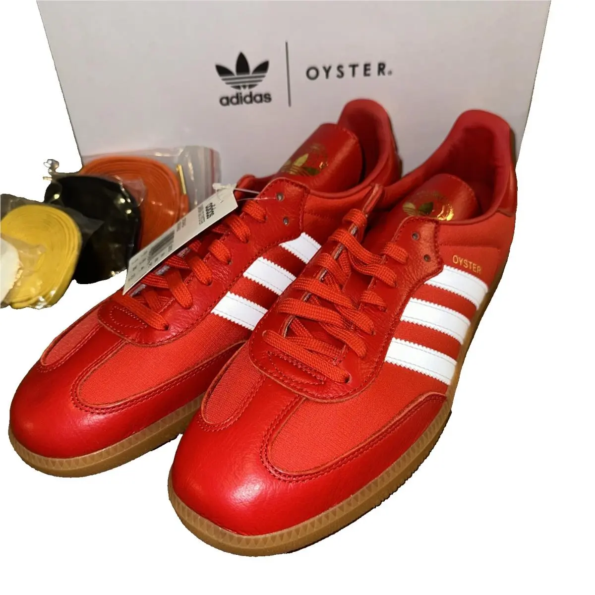 Adidas Men`s Samba OG x Oyster Size 10 Red with Multiple Laces and Storage/bag