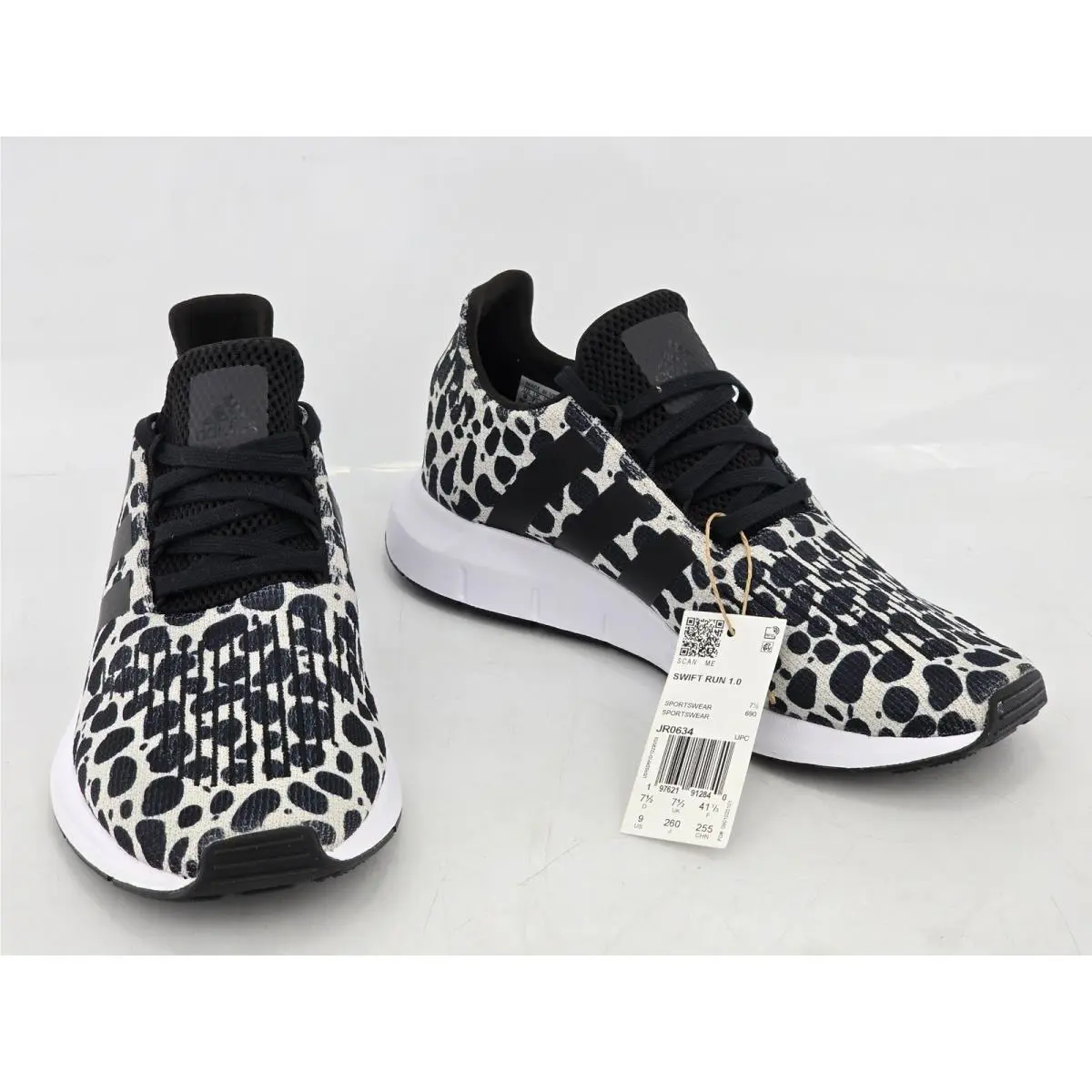 Adidas Swift Run 1.0 Women Size 9 Black White Leopard Print Sneakers