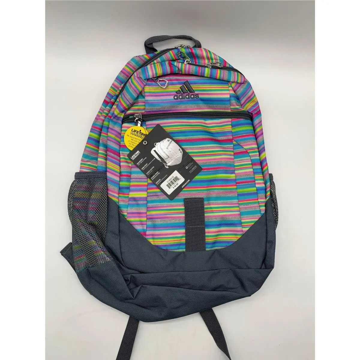 Adidas Backpack Unisex One Size Striped Multicolor Gray School Laptop Bag