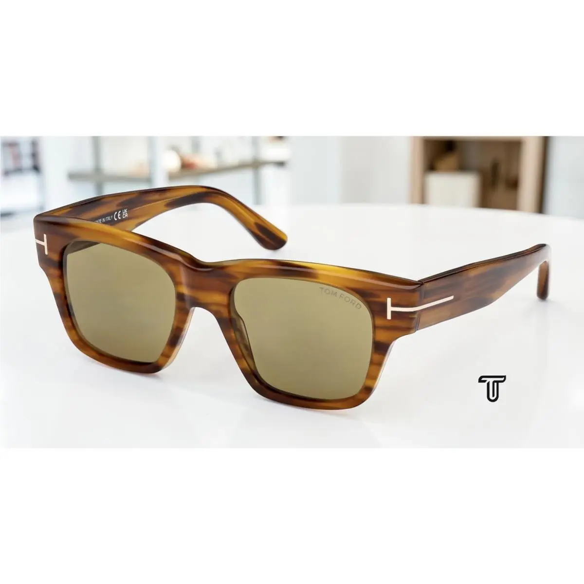 FT1280 55N Caine-02 Coloured Havana Green Lens 53 mm Men`s Sunglasses by Tom Ford