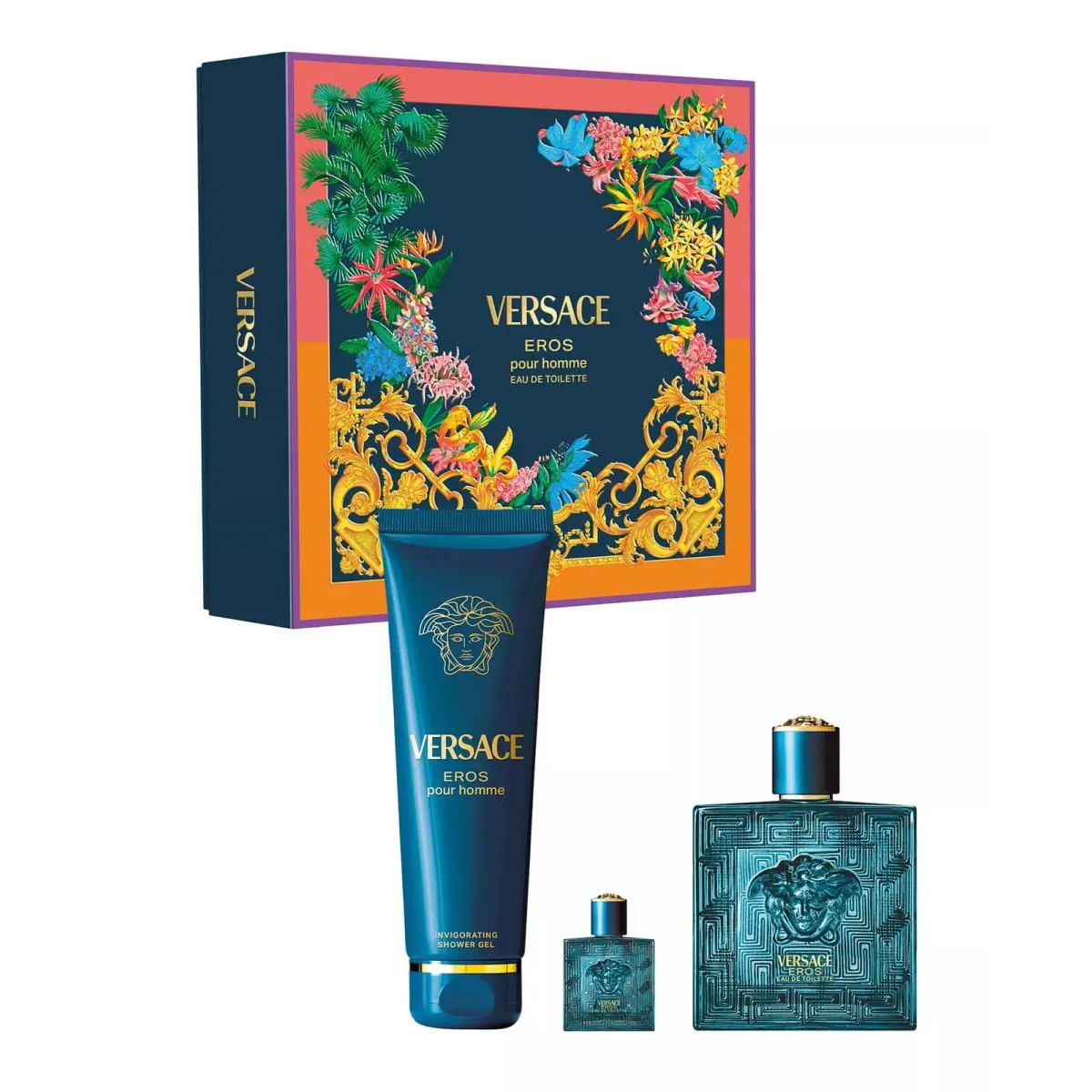 Versace Eros For Men Eau De Toilette 3 Piece Gift Set 3.4oz Edt 0.17oz Travel