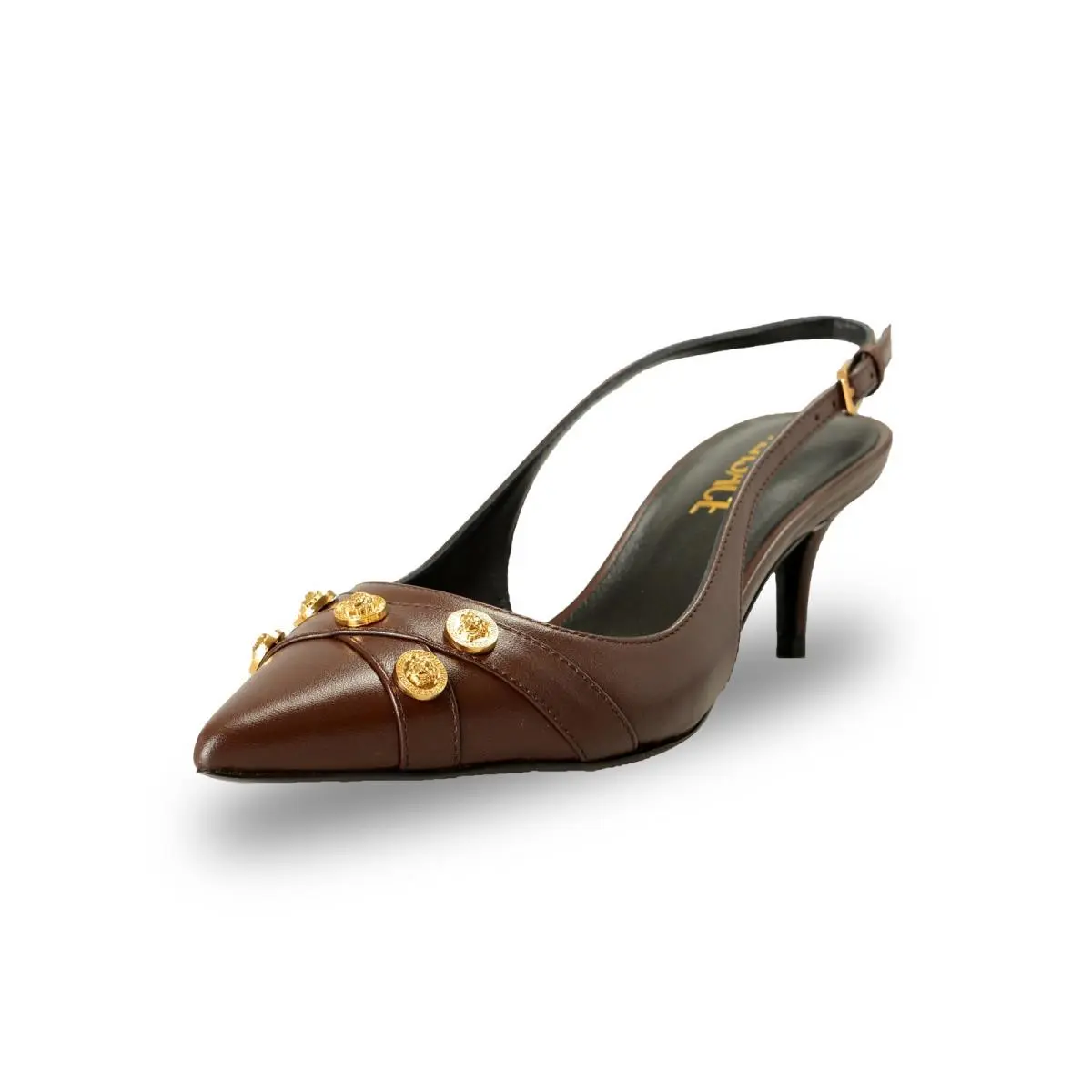 Women`s Chocolate Leather Heeled Slingback Pumps Shoes US 11 IT 41 by Versace