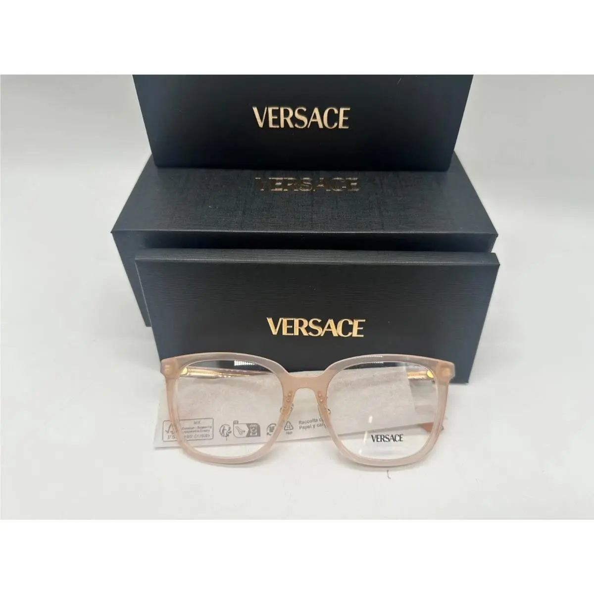 Versace Women`s Pink Transparent Milky Peach Eyeglasses VE3378D 5526 54-19