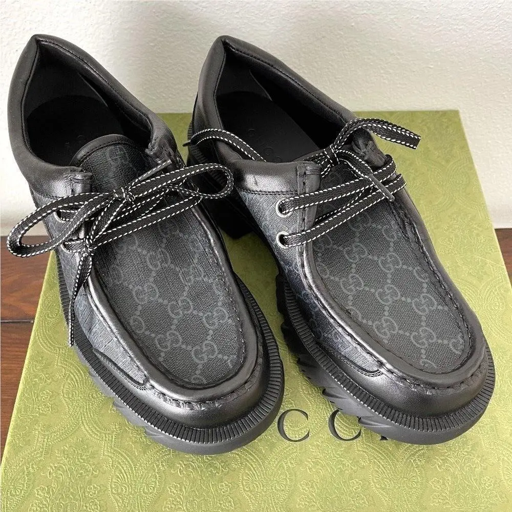 674367 Men`s Black Maxi GG Supreme Lace-up Shoe  Sz. 7 by Gucci