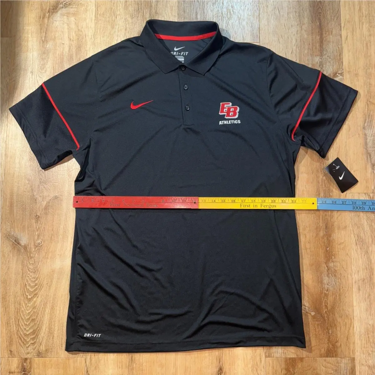Nike Dri-fit Polo Men`s Dark Black XL Red Embroidered Swoosh Dad