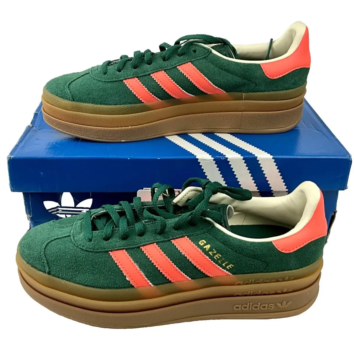 Adidas Gazelle Bold J Green Orange Gum 7 Youth Unisex Platform Shoes JQ7408