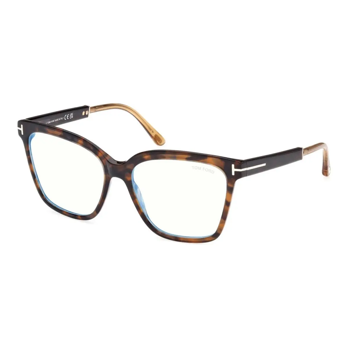 Tom Ford FT5892-B Blue Block Shiny Havana with Brown Crystal 052 Eyeglasses