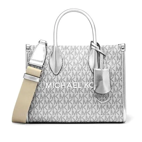 Mirella Small Shopper Metallic Signature Logo Top Zip Crossbody by Michael Kors
