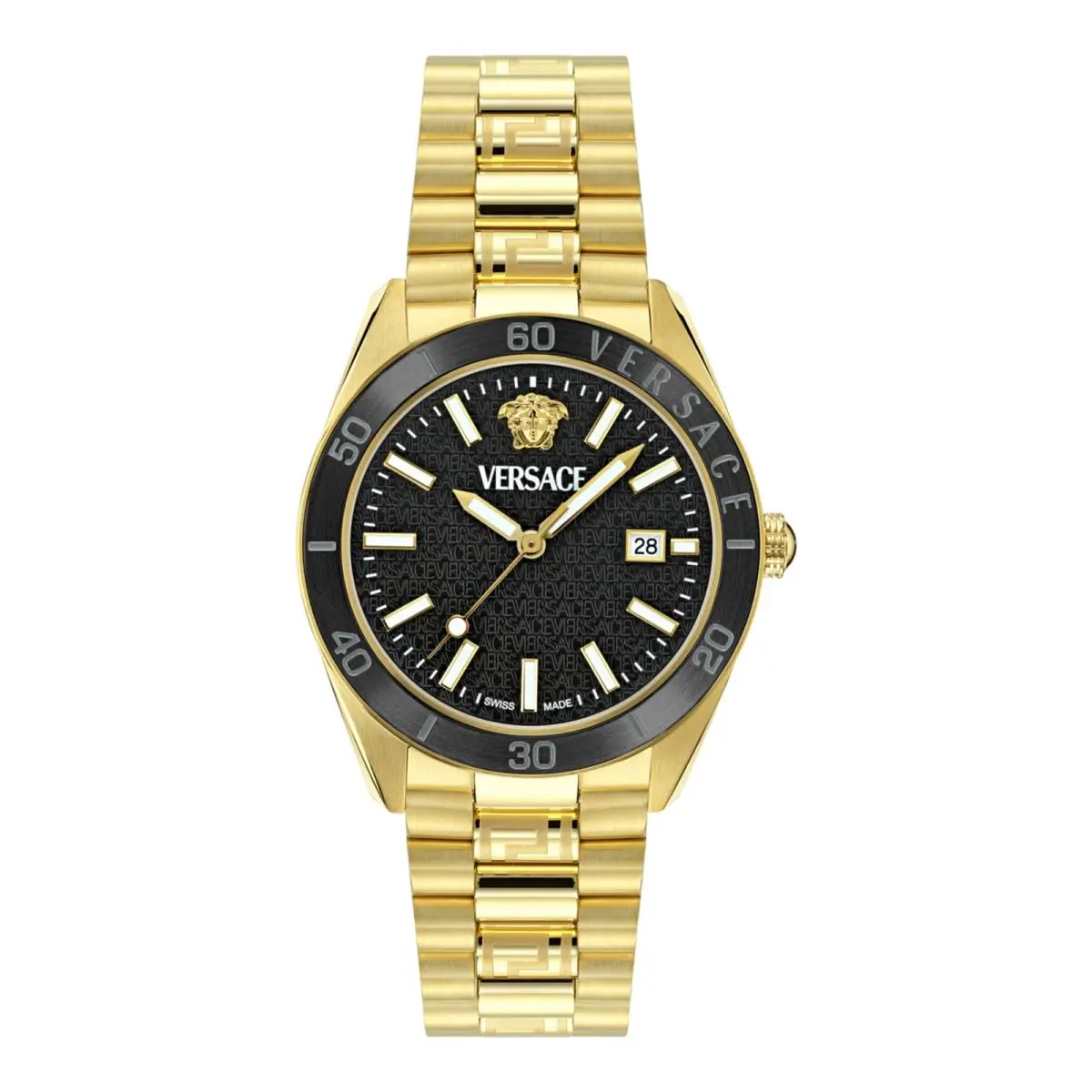 Versace Mens Gold 42mm Bracelet Fashion Watch