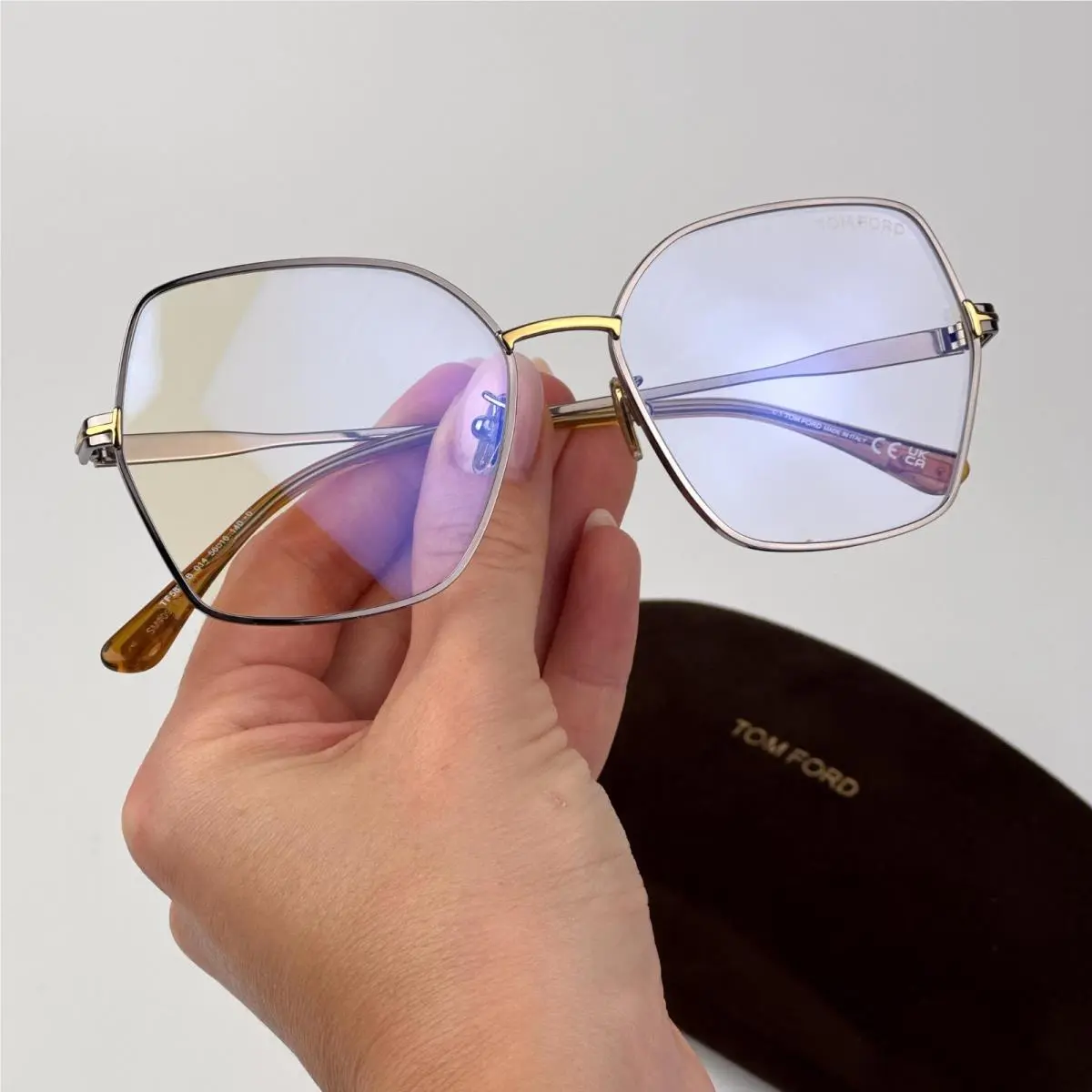 Tom Ford Woman Eyeglasses Ruthenium Blue Light Block Butterfly FT5876-B 014