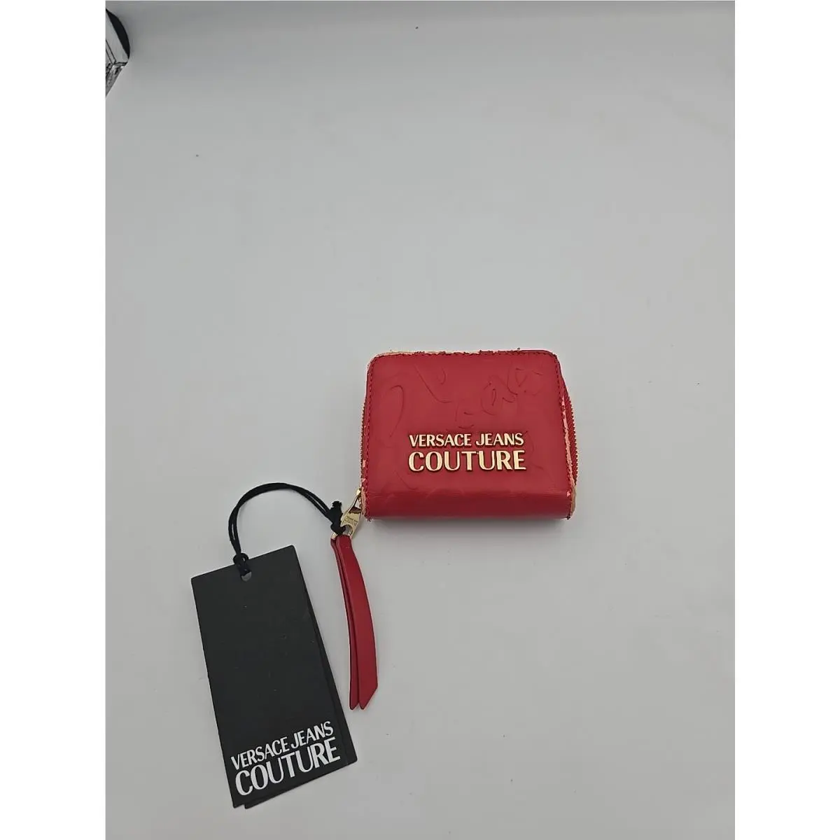 Versace Jeans Couture Distressed Scarlet Embossed Leather ZA Wallet