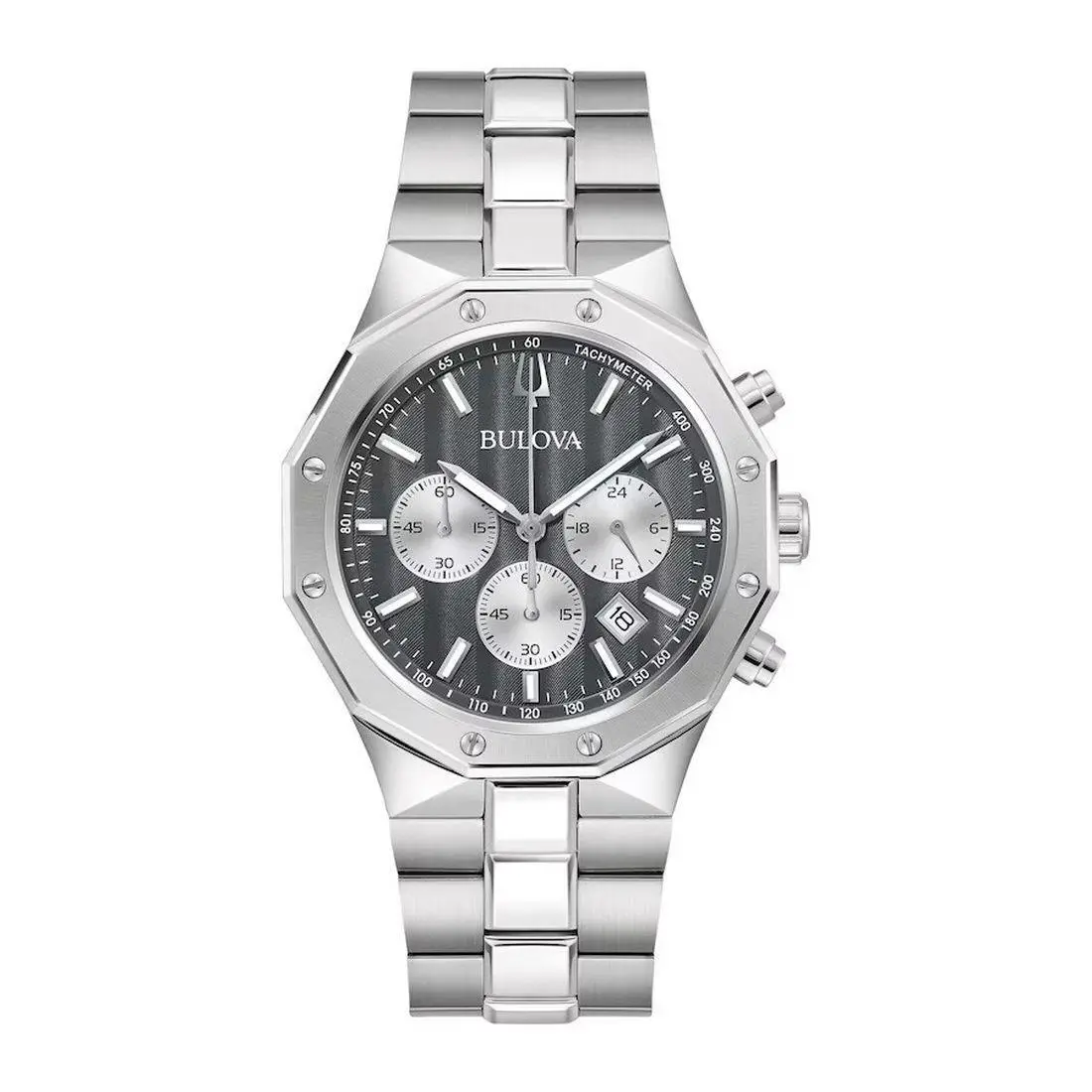 Prestige Men`s Quartz Grey Dial Stainless Steel Watch - 96B459 by Bulova
