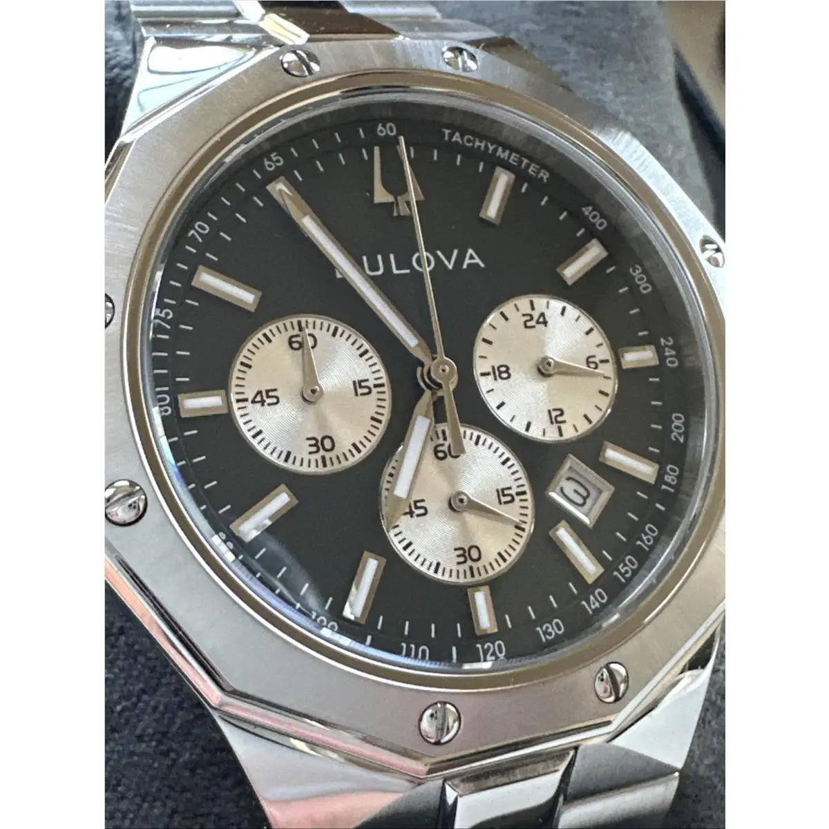 Men`s Prestige Chronograph Quartz Silver Watch 40MM 96B459 by Bulova
