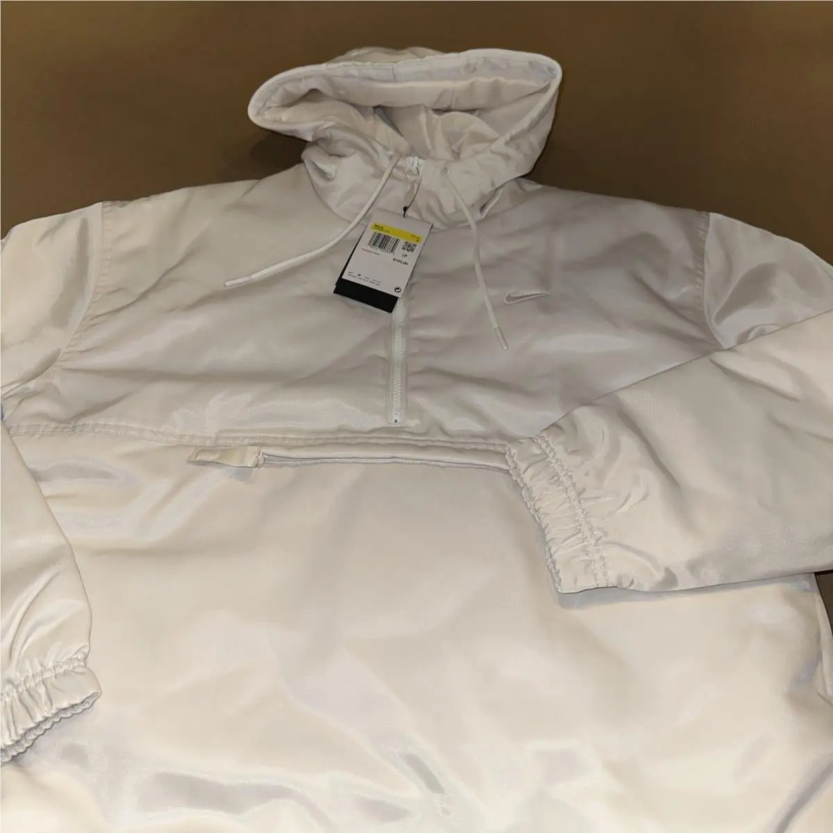 Nike Men`s Solo Swoosh Satin Anorak Jacket White DR0839-030 Men’s Small 1/4zip