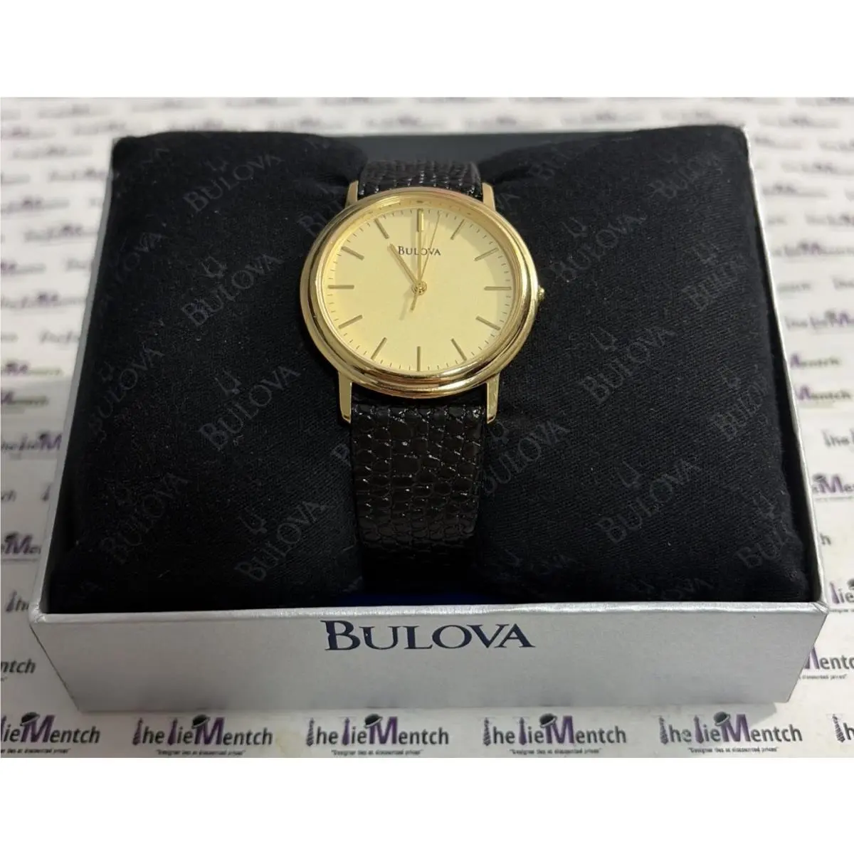 Bulova 97A50 Men’s Gold Tone Quartz Dress Watch Black Leather Band