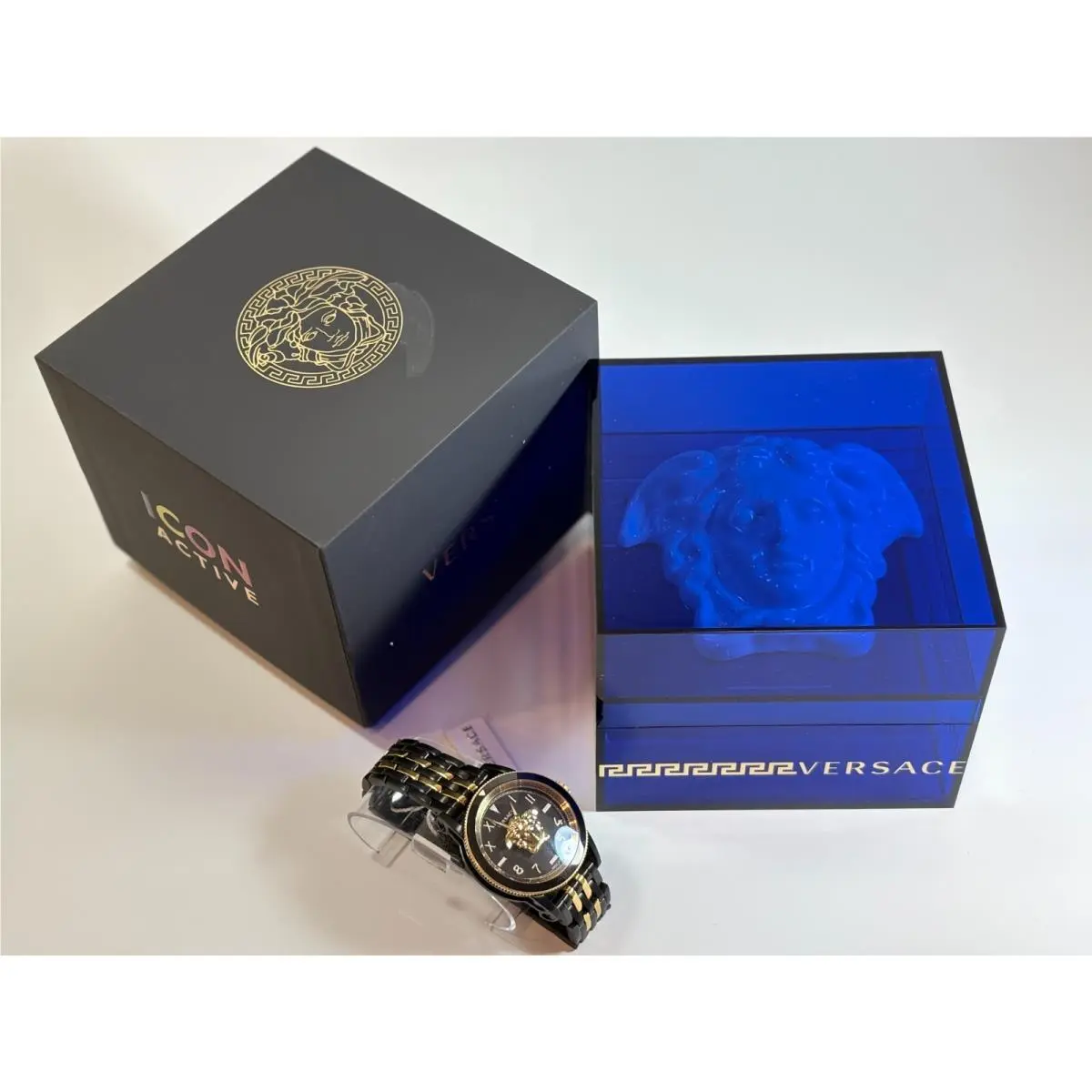 Versace 43mm Two Tone Black Gold Round Men`s Watch VE2V00422