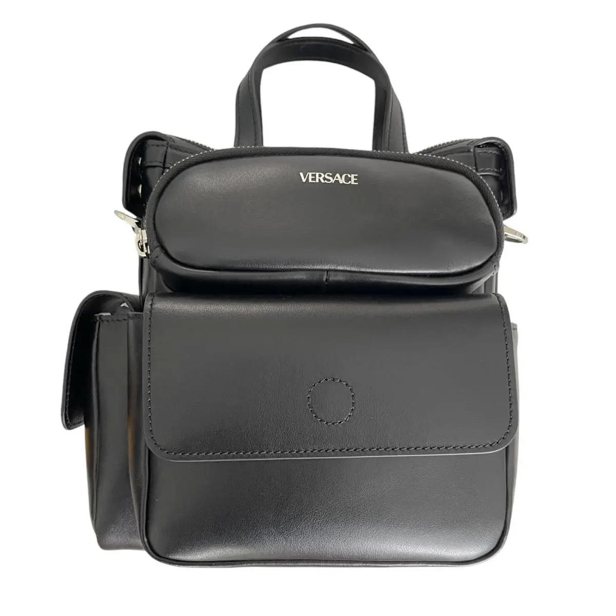 Black Men`s Leather Multi-compartment Messenger Shoulder Bag 1012234 by Versace