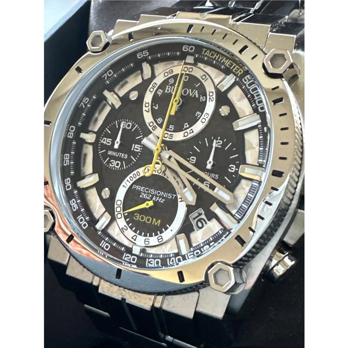 Bulova Men`s Icon Chronograph Calendar Silver Stainless Steel Watch 46 MM 96B175