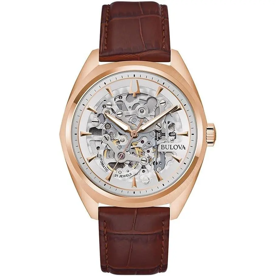 Bulova Men`s Automatic Dress Classic Surveyor Watch Black Leather Strap