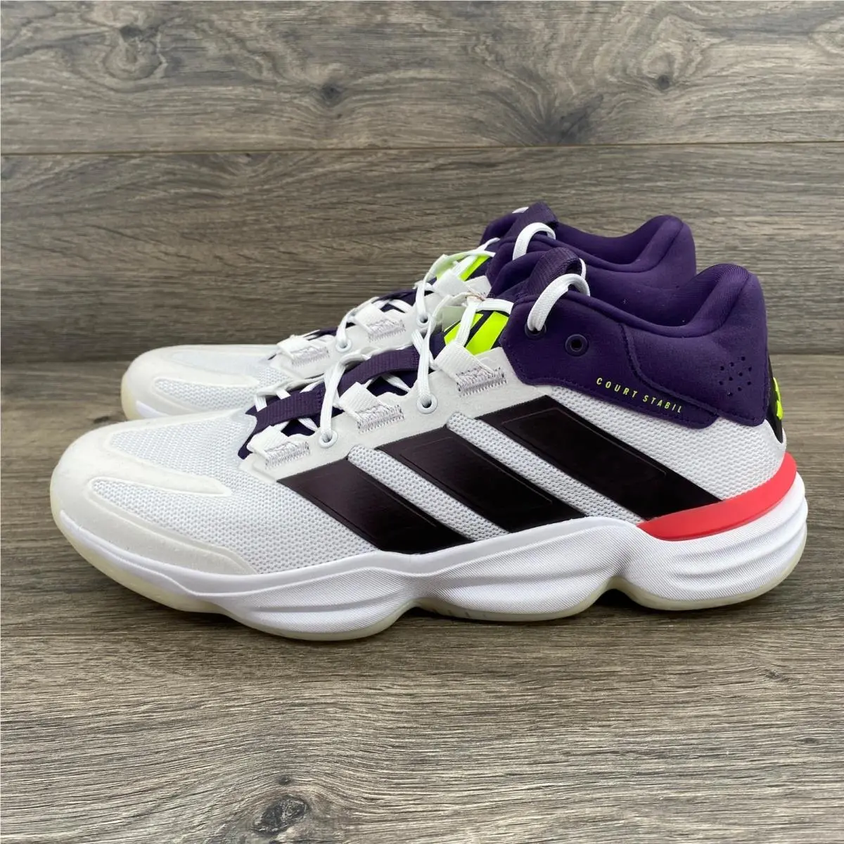 Adidas Court Stabil M Mens 12 White Purple Indoor Sports Sneakers JH5163