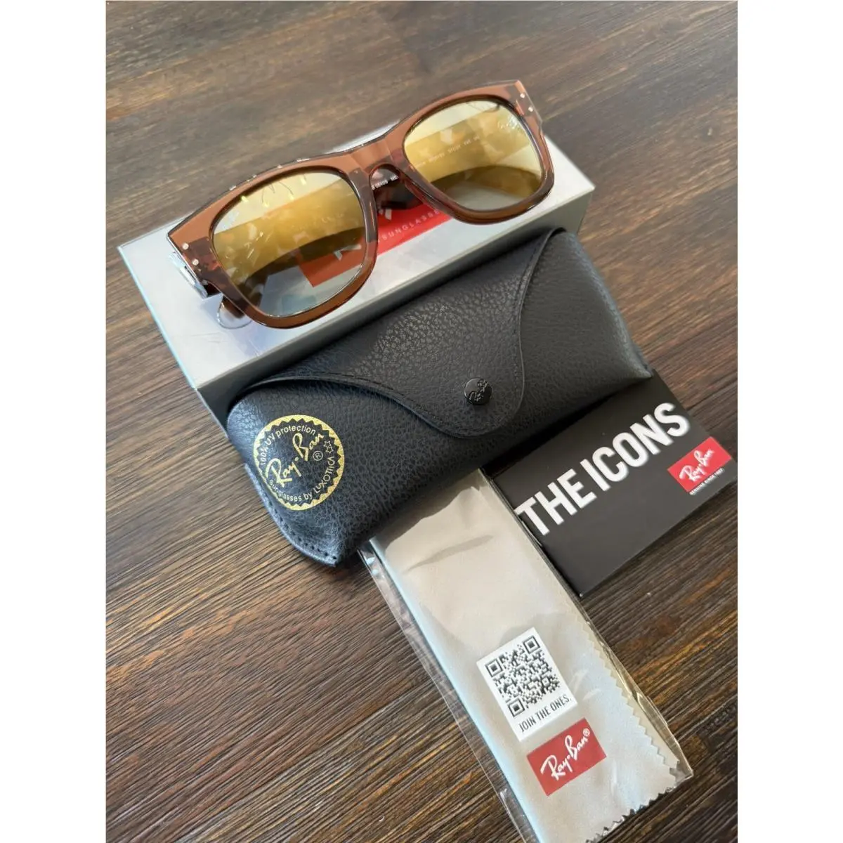 RB0840S 6636/93 Rayban Mega Wayfarer Transparent Brown Frame Gold Lens 51MM