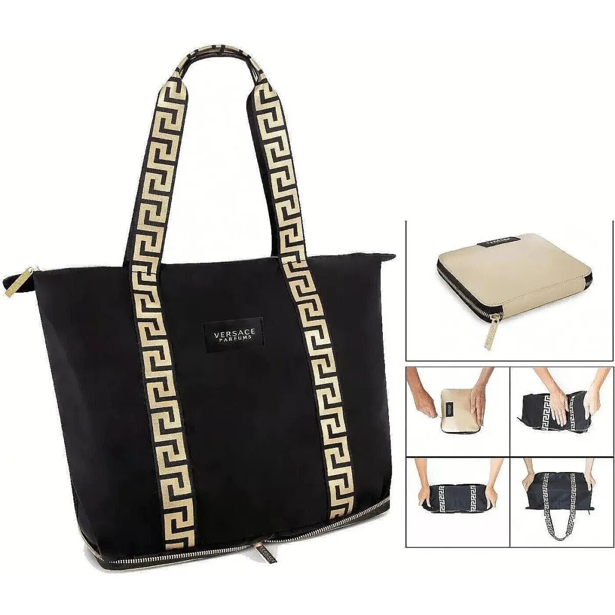 Bag Black Gold Folding Tote Bag Shoulder Beauty Promo Womens Travel by Versace