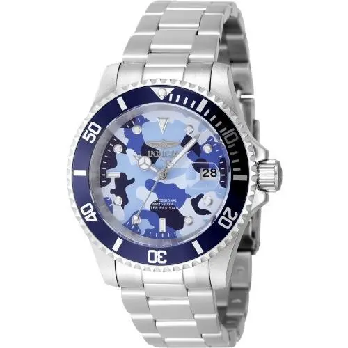 Men`s 48570 Pro Diver Quartz 3 Hand Camouflage Blue Dial Watch by Invicta