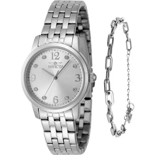 Women`s 48255 Angel Quartz 3 Hand Silver Dial Watch by Invicta