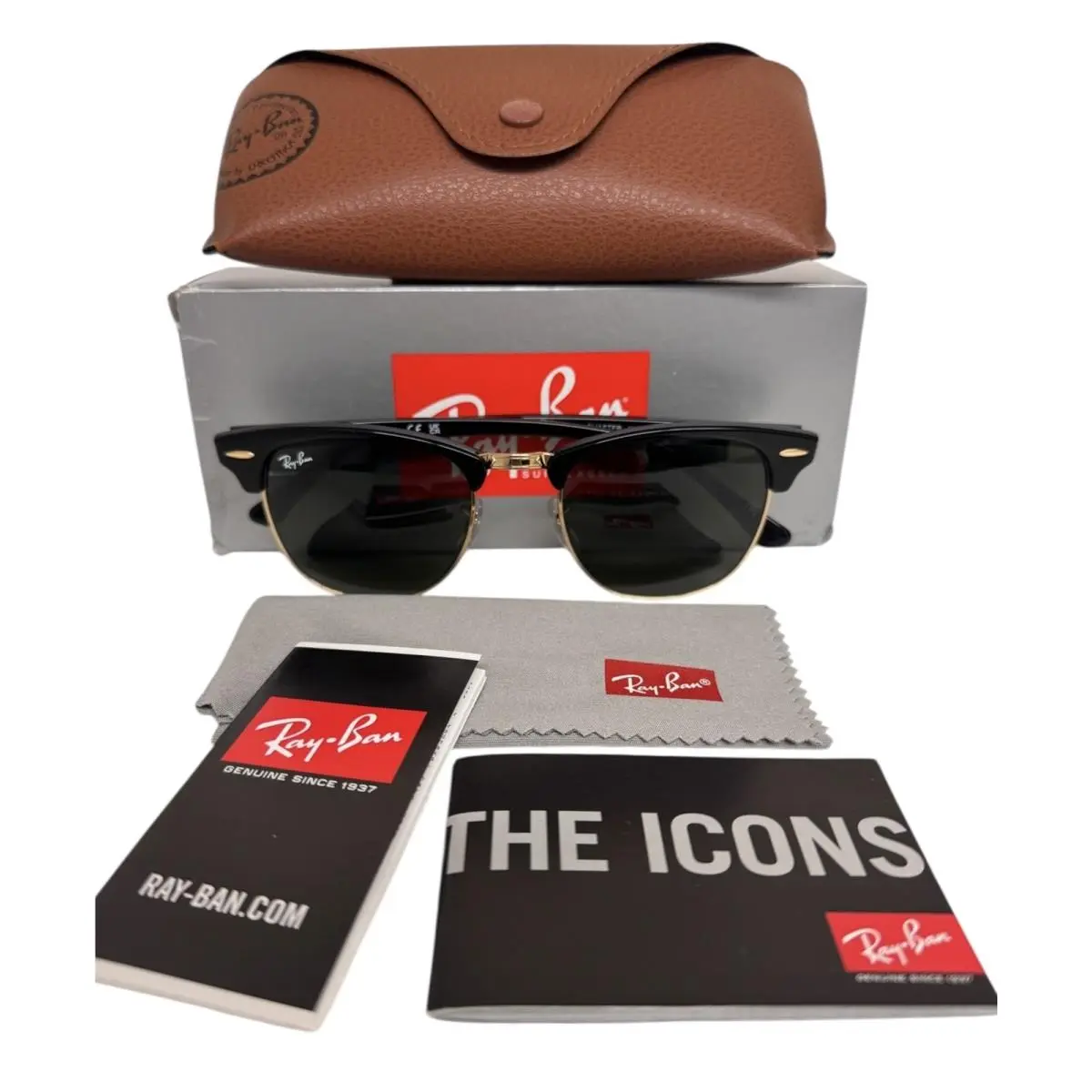 Ray-ban Sunglasses Clubmaster RB 3016 W0365 Black Gold Green Glass 51mm W/box