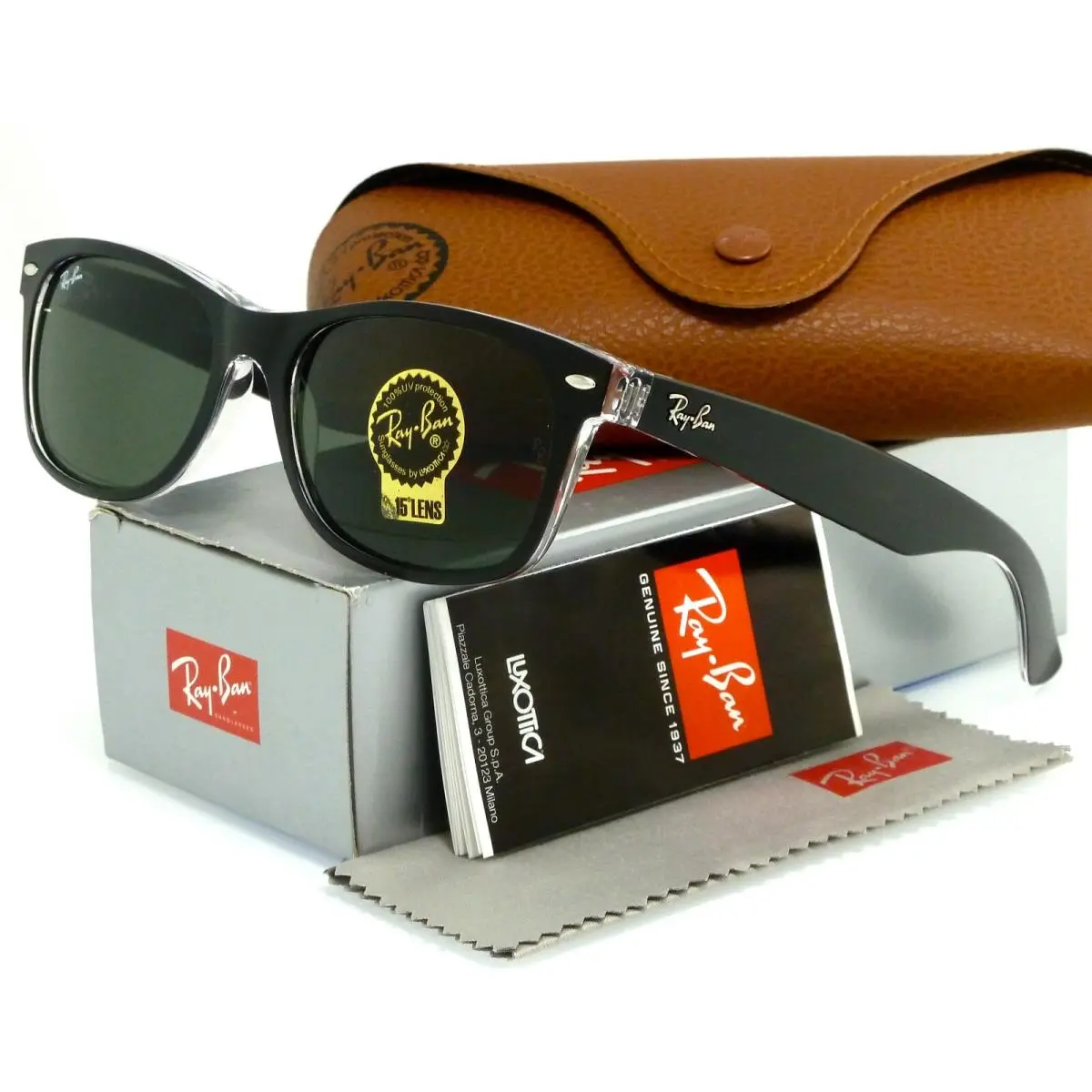 Ray-ban Wayfarer Top Black on Transparent l Green G-15XLT RB2132 6052 55mm