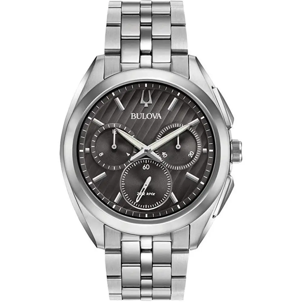 Bulova 96A186 Curv Chronograph Stainless Steel Silver Tone Sapphire Men`s Watch