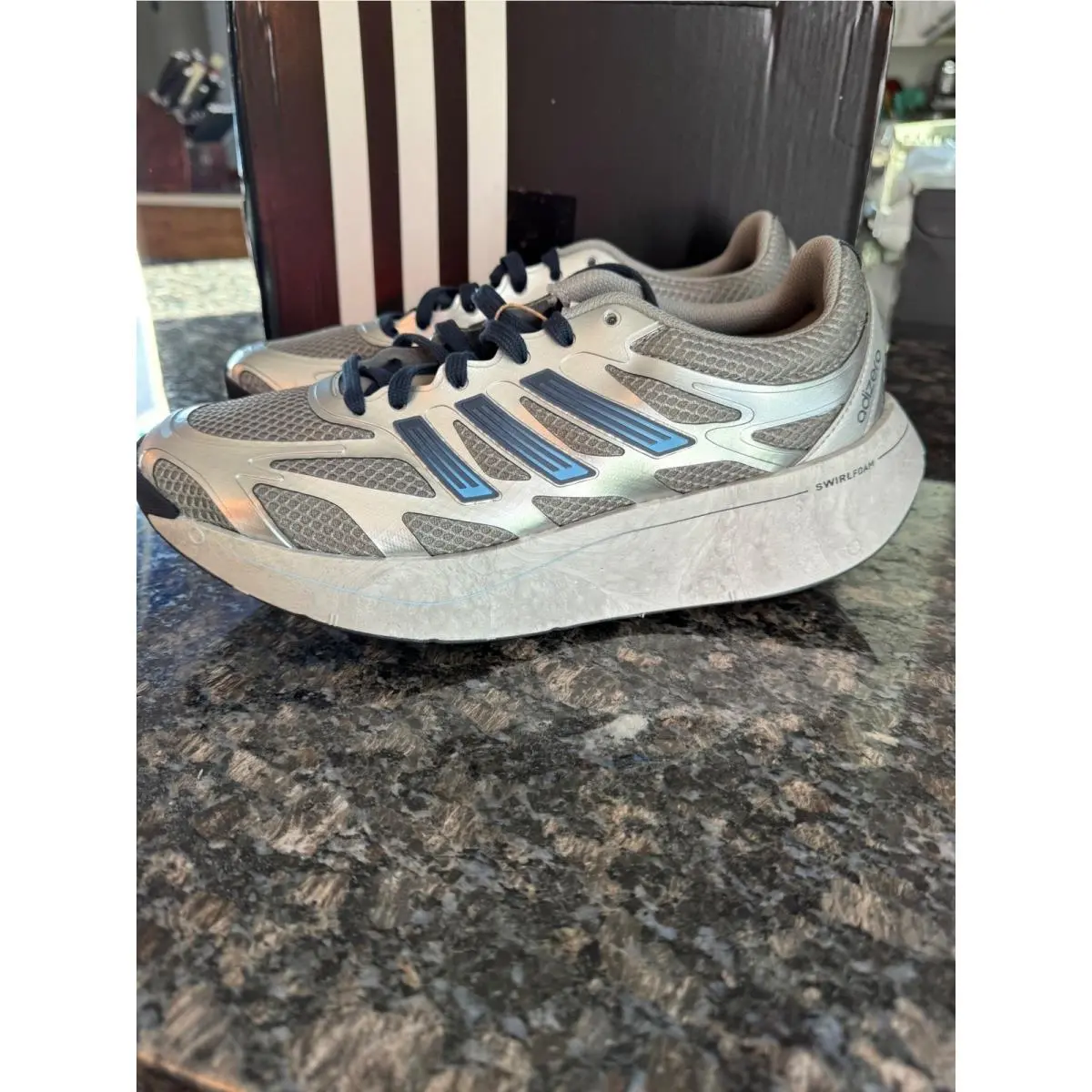Adidas Adizero Aruku Silver Blue Swirlfoam Running Shoes JS0052 Mens 8.5 Wmn 9.5