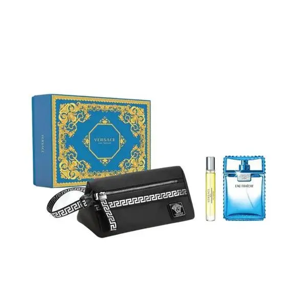 Versace Eau Fraiche Men 3pc 3.4oz Edt Spray 0.3 oz Mini Travel Bag