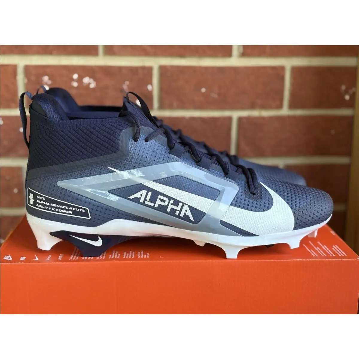Alpha Menace 4 Elite Navy Blue White Size 17 Mens Football Cleats by Nike