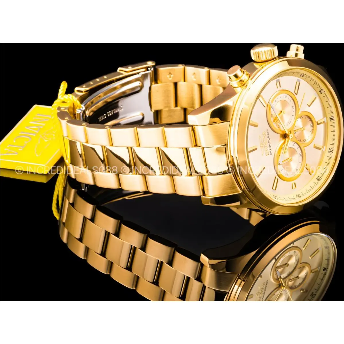 Invicta Men Specialty Chronograph 18K Gold Plated Dial Bracelet SS Watch