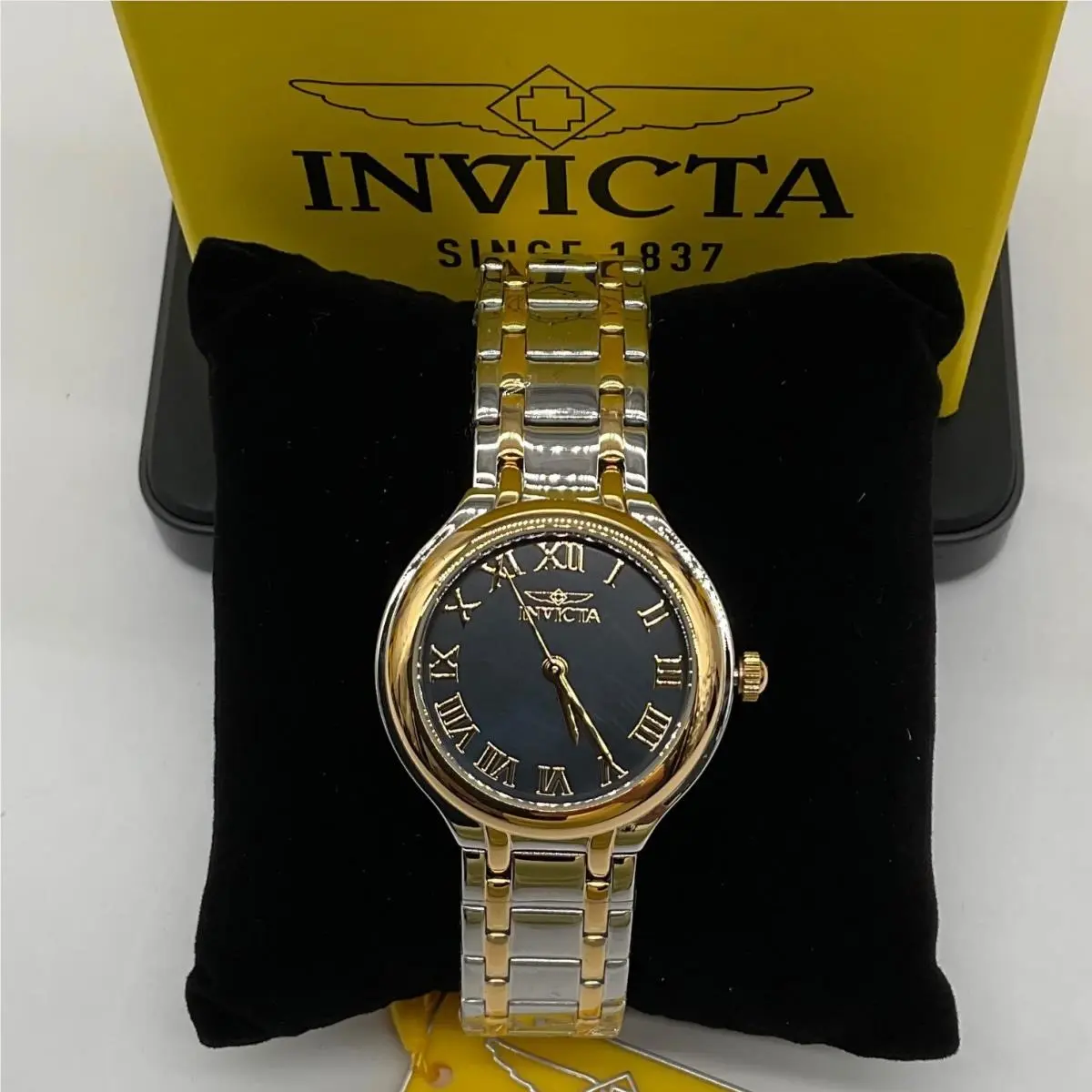 Invicta Wildflower 48233 Womens 32mm Two Tone Stainless Steel Black Dial Watch