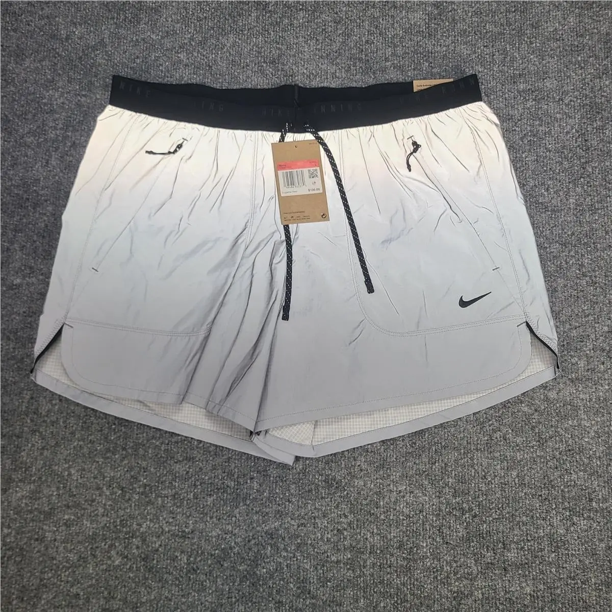 Nike Shorts Mens Large Silver Reflective Black 4 Dri Fit Adv Running 2-in-1