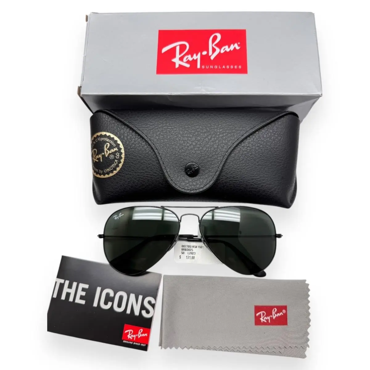 Ray-ban Sunglasses RB3025 L2823 Polished Black Green Glass Lens 58mm with Case