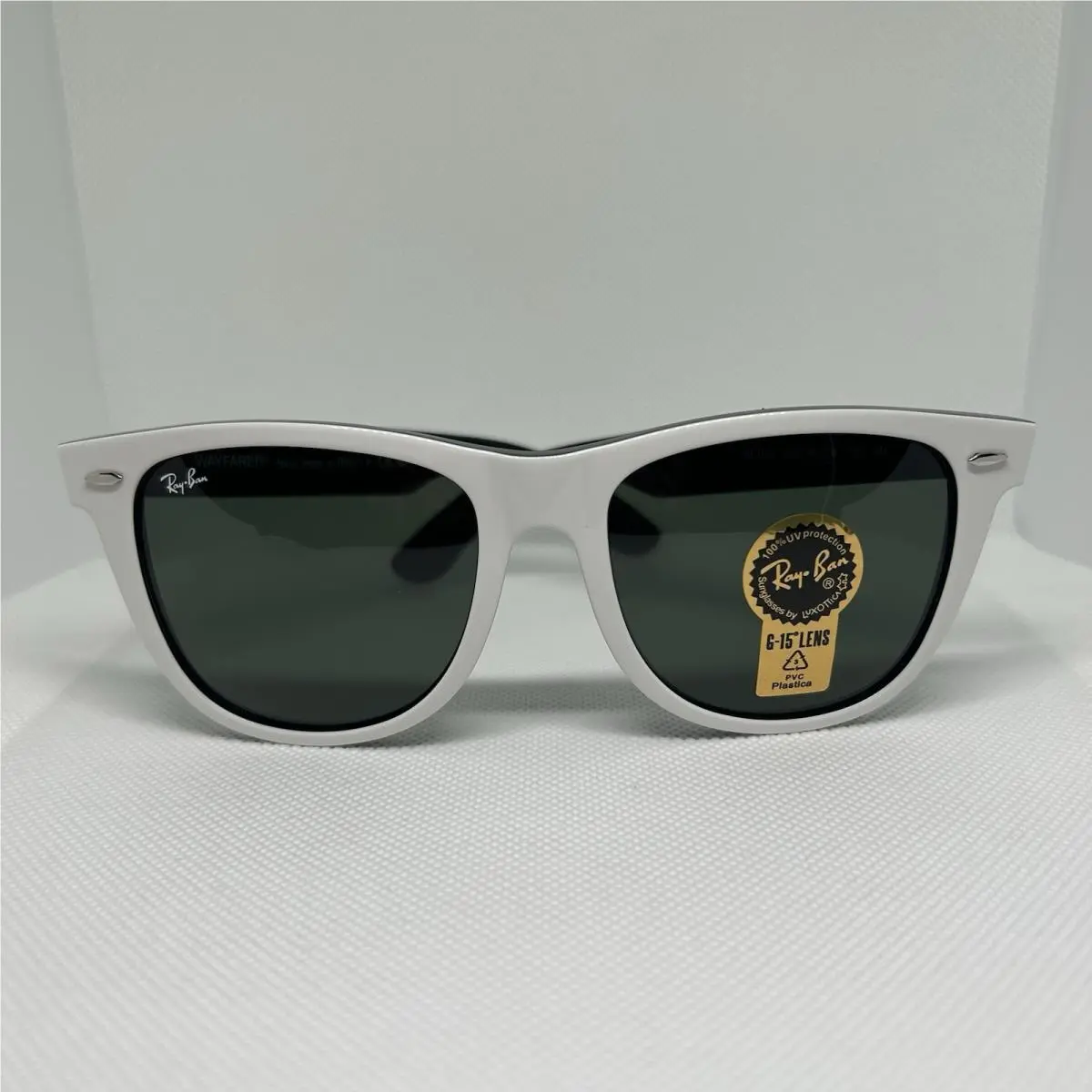 Oversized White on Black Ray-ban Wayfarer RB2140. Unisex 54MM White/green Lens