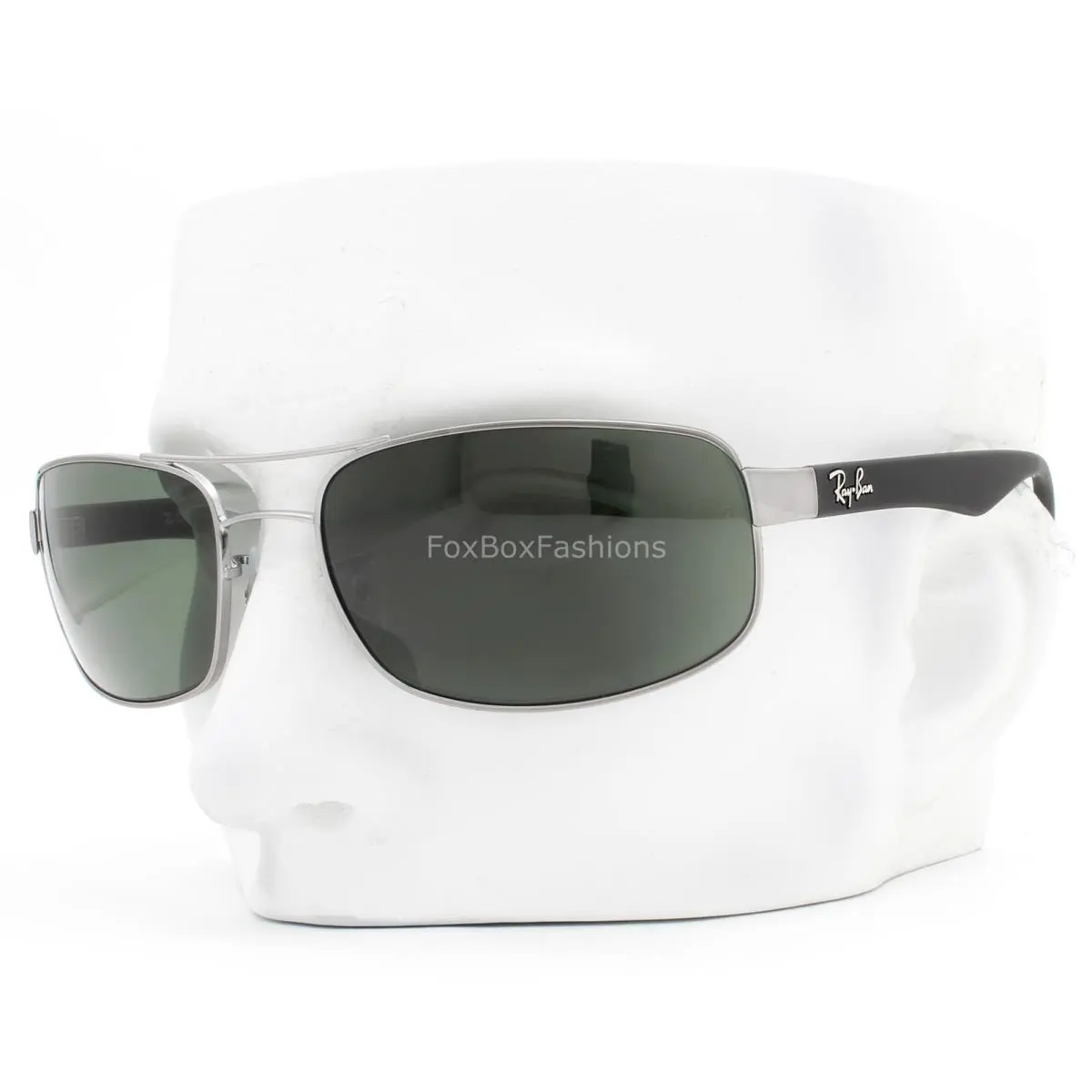Ray-ban RB 3445 004 Sunglasses Polished Gunmetal Green Tinted 61mm W/case