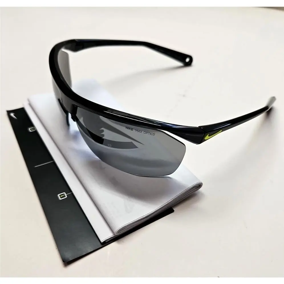 Tailwind 12 Sunglasses EV0657 Shiny Black Gray Lens Yellow Swoosh Logo by Nike