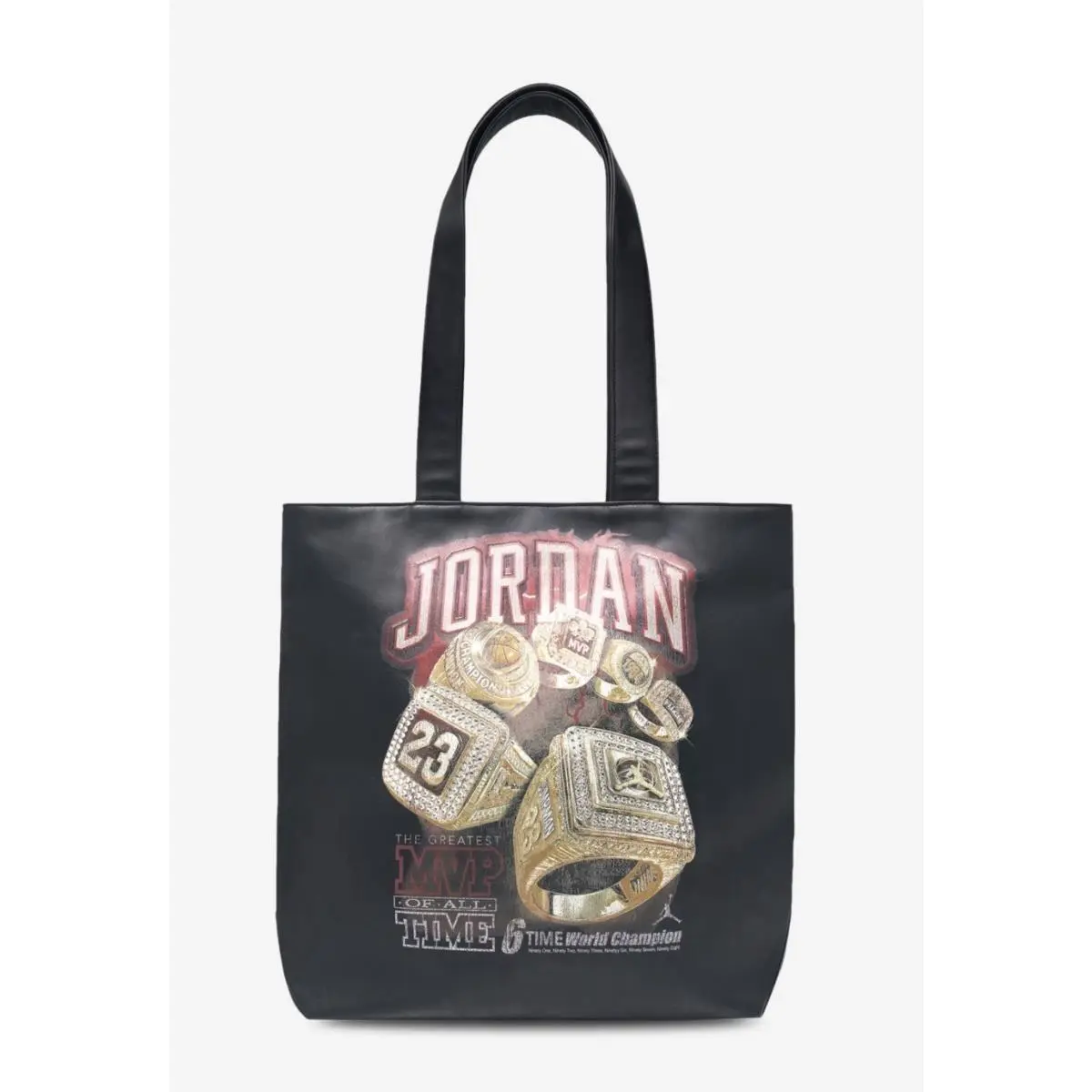 Air Jordan Mvp Rings Graphic Tote Bag Black Leather Diamonds by Nike