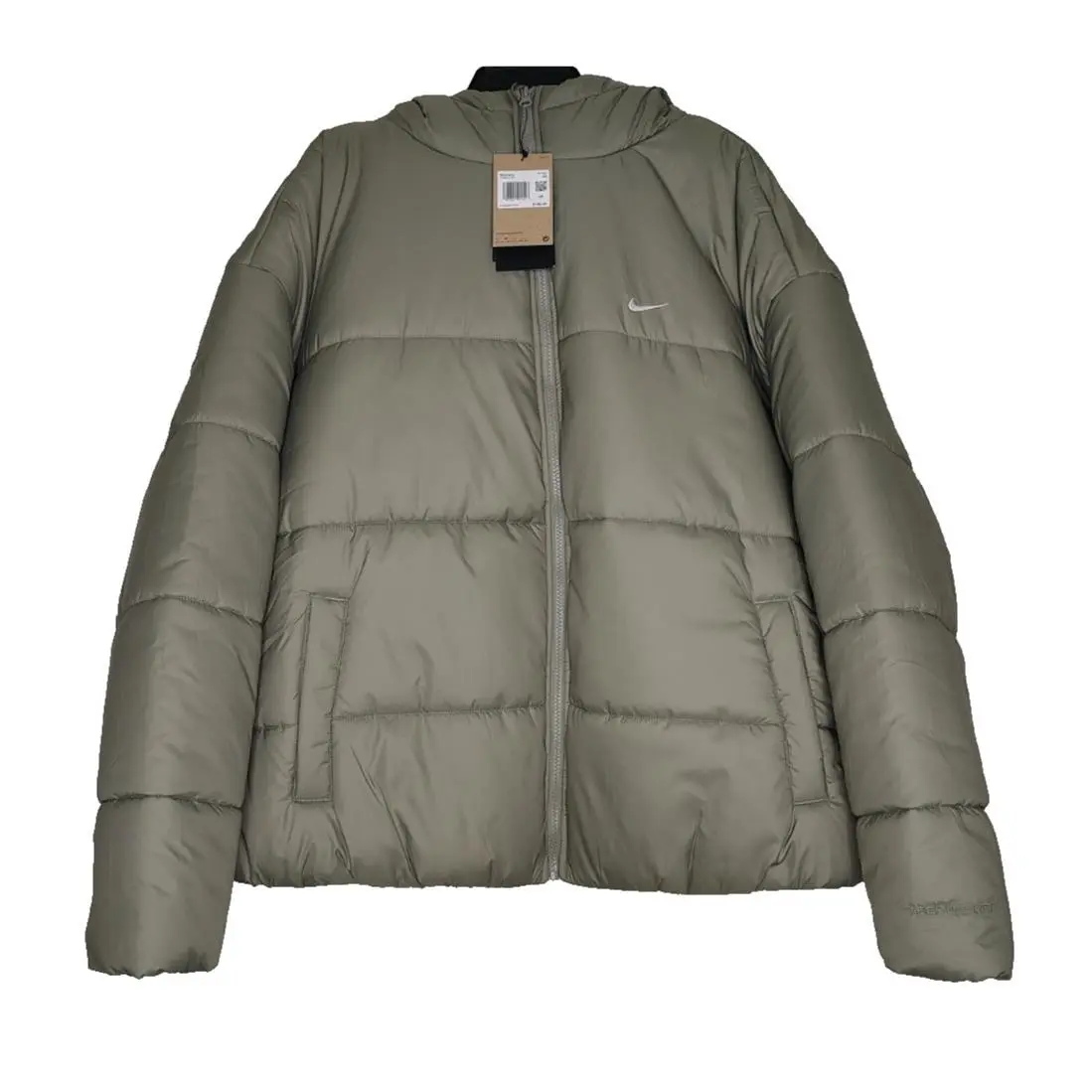 Nike Women`s Therma-fit Hooded Puffer Jacket Size 3X Light Army Green Loose