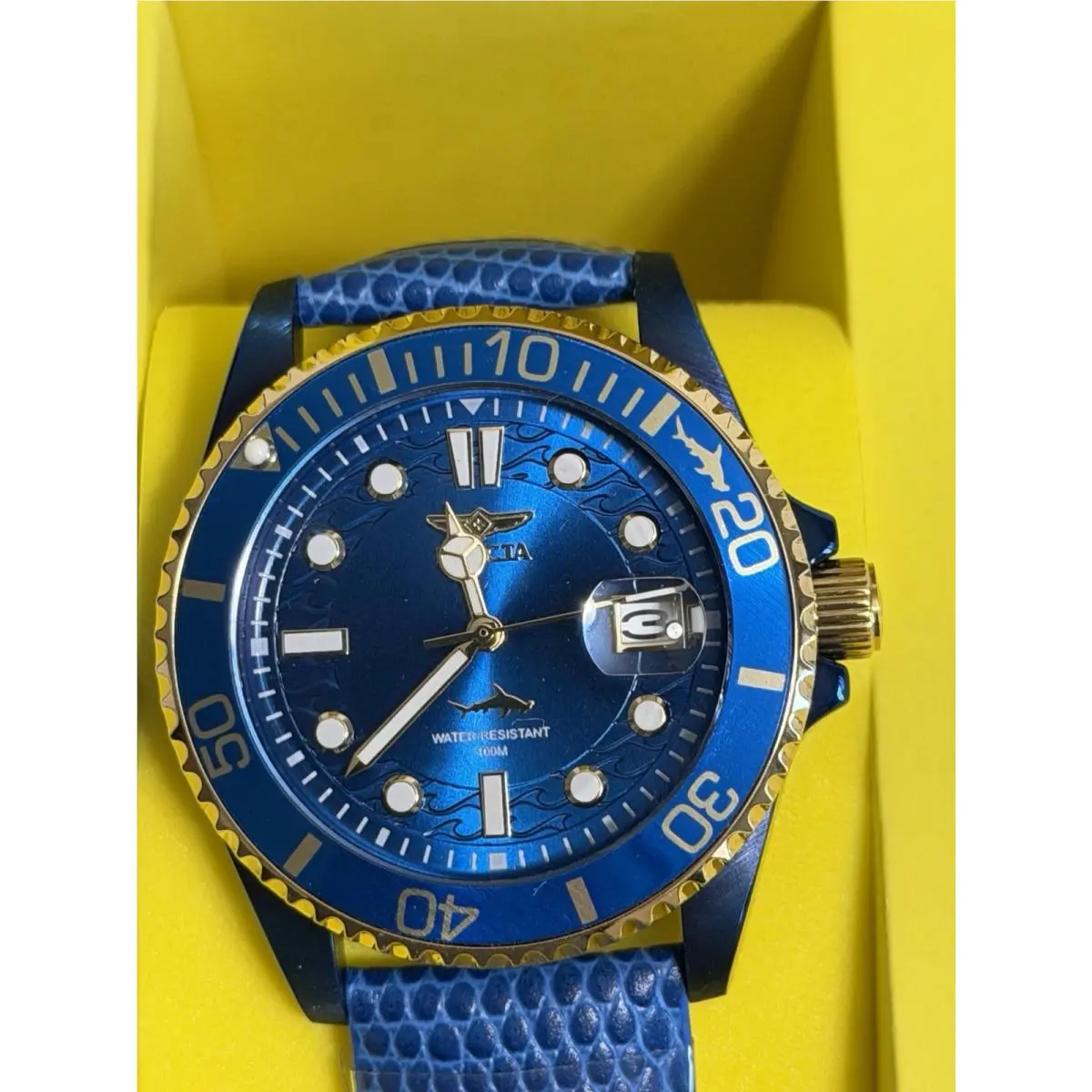 Invicta Pro Diver Blue Dial Unisex Watch Blue Stainless Case Blue Leather Band