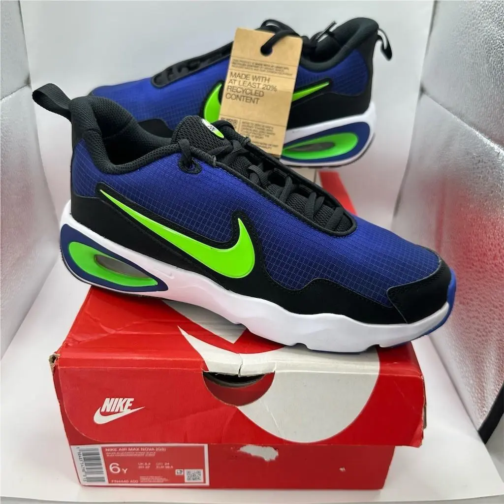 Nike Air Max Nova Sneakers Blue Black Volt Green Youth 6Y Womens 7.5
