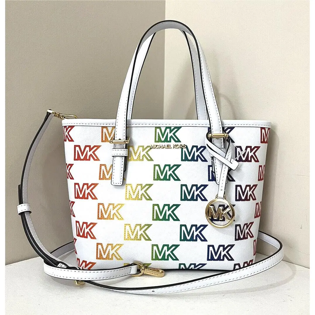 Jet Set Travel X-small Top Zip Tote Rainbow Optic White Dustbag by Michael Kors