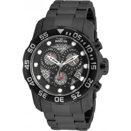 Men`s 19838 Pro Diver Quartz 3 Hand Black Silver Dial Watch by Invicta