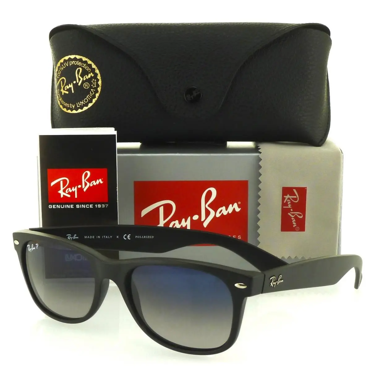 Ray-ban Wayfarer Matte Black l Polar Blue Gradient Grey RB2132 601S78 55mm