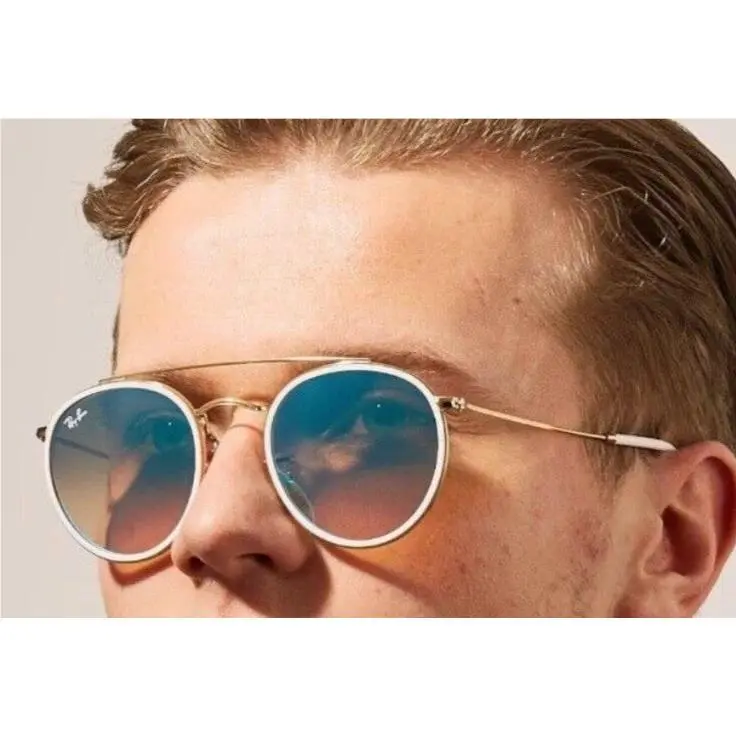Ray-ban Round Double Bridge Gold Frame / Gradient Blue RB3647 Sunglasses